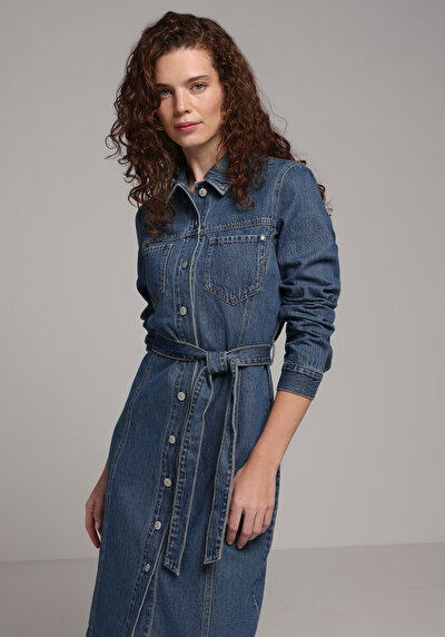 Image de Robe Slim Fit Manches Longues Mdi Jean Femme