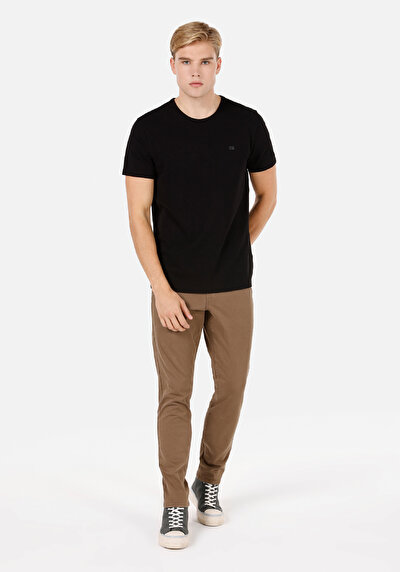 Image de Pantalon Marron Straight Leg Medium Rise En Gabardine Slim Fit Homme