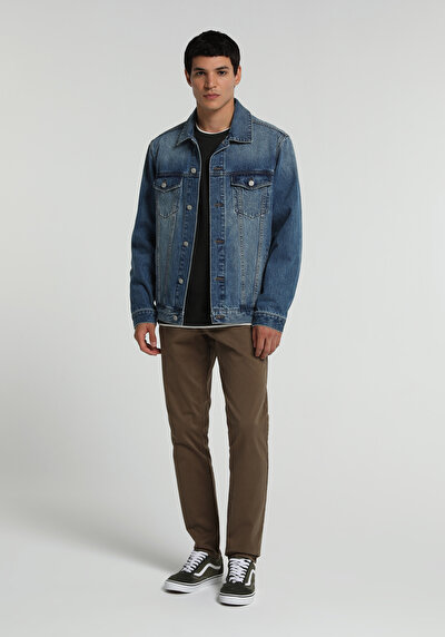 Image de Pantalon Marron Straight Leg Medium Rise En Gabardine Slim Fit Homme