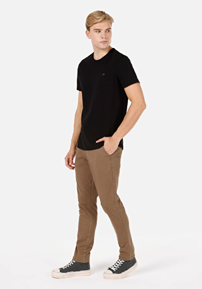 Image de Pantalon Marron Straight Leg Medium Rise En Gabardine Slim Fit Homme