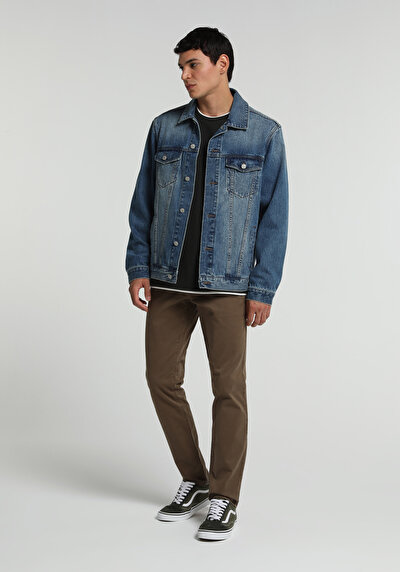 Image de Pantalon Marron Straight Leg Medium Rise En Gabardine Slim Fit Homme
