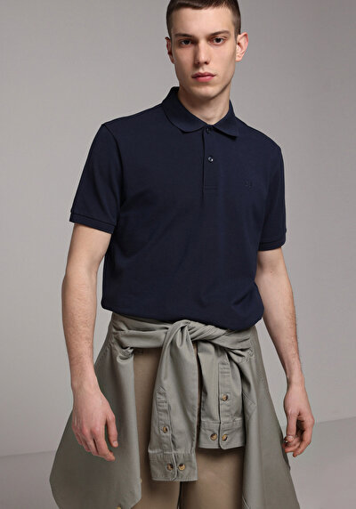 Afficher les détails de T-shirt Polo À Manches Courtes Marine Droit Regular Fit Homme