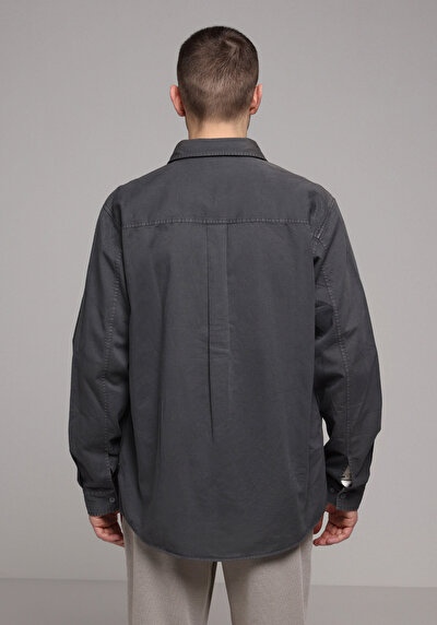 Image de Chemise À Manches Longues Gris Relaxed Fit Droit Sergé Homme