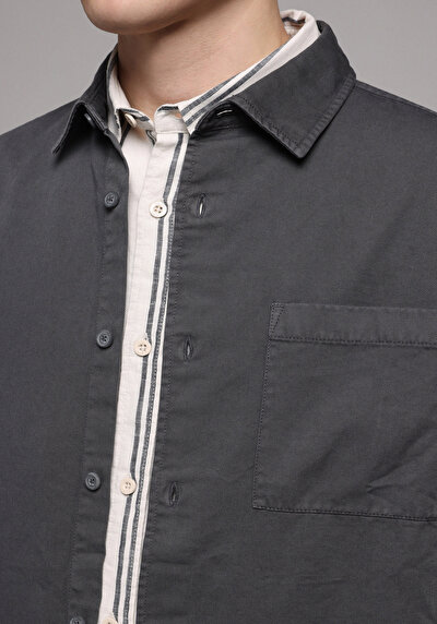 Image de Chemise À Manches Longues Gris Relaxed Fit Droit Sergé Homme