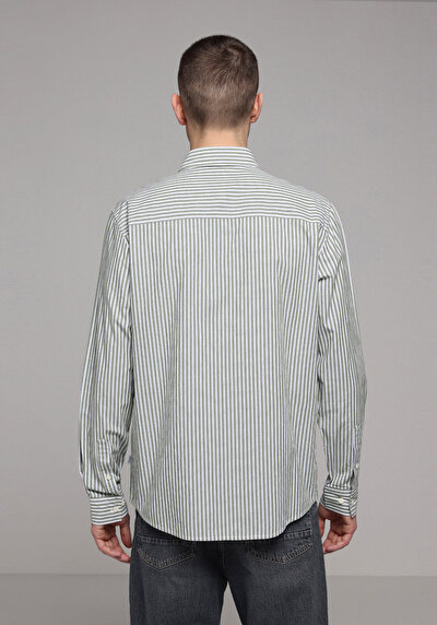 Image de Chemise À Manches Longues Vert Regular Fit Rayé Sergé Homme