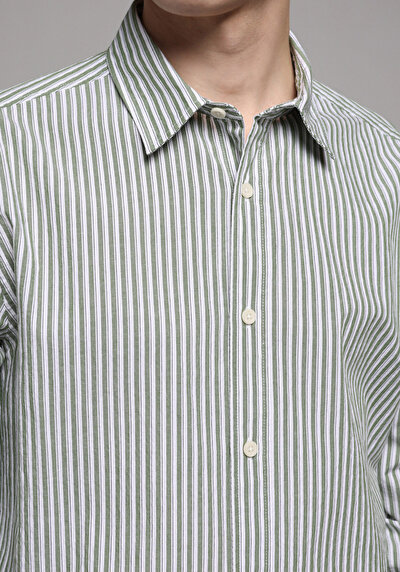 Image de Chemise À Manches Longues Vert Regular Fit Rayé Sergé Homme
