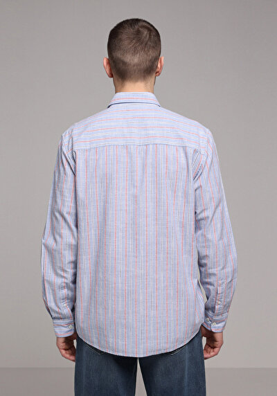 Afficher les détails de Chemise À Manches Longues Bleu Regular Fit Rayé Sergé Homme
