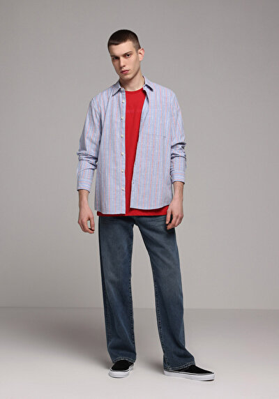 Image de Chemise À Manches Longues Bleu Regular Fit Rayé Sergé Homme