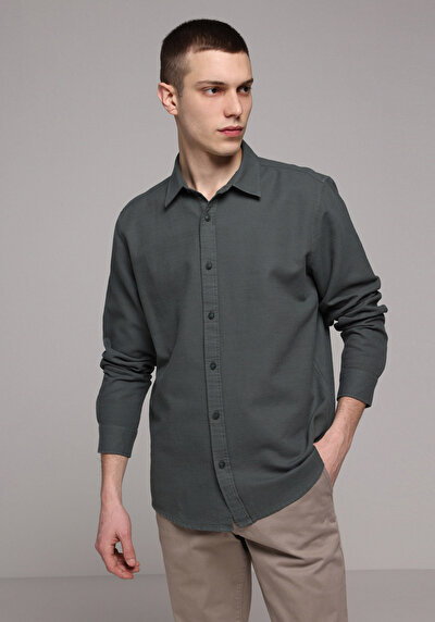 Image de Chemise À Manches Longues Vert Regular Fit Droit Ratière Homme