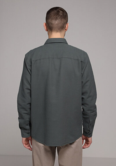 Image de Chemise À Manches Longues Vert Regular Fit Droit Ratière Homme