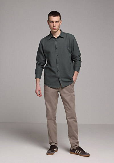 Image de Chemise À Manches Longues Vert Regular Fit Droit Ratière Homme