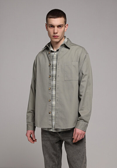 Image de Chemise À Manches Longues Vert Relaxed Fit Droit Ratière Homme