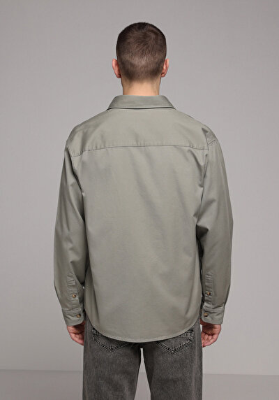 Image de Chemise À Manches Longues Vert Relaxed Fit Droit Ratière Homme