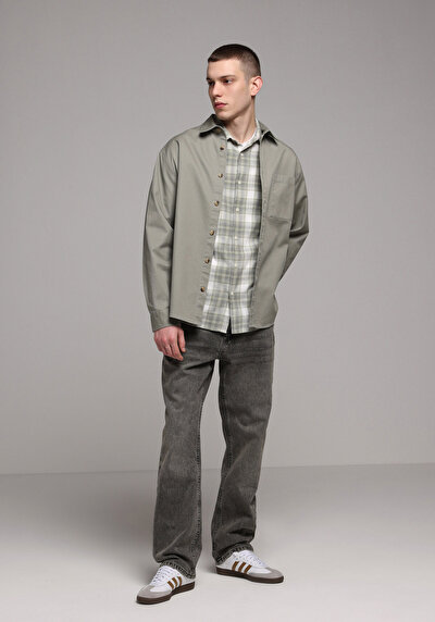 Image de Chemise À Manches Longues Vert Relaxed Fit Droit Ratière Homme