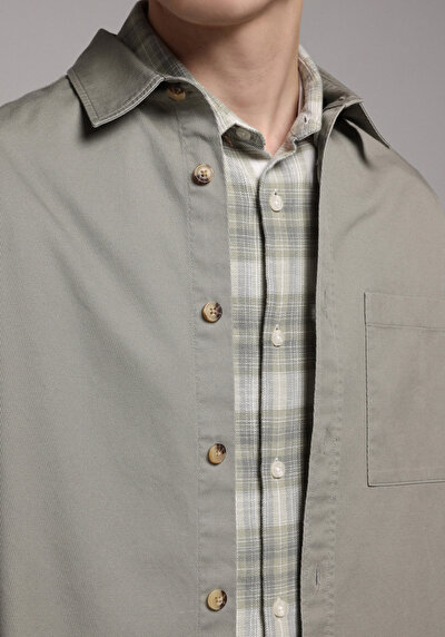 Image de Chemise À Manches Longues Vert Relaxed Fit Droit Ratière Homme