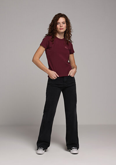 Image de 970 Berry Pantalon Wide Leg High Rise En Jean Regular Fit Femme