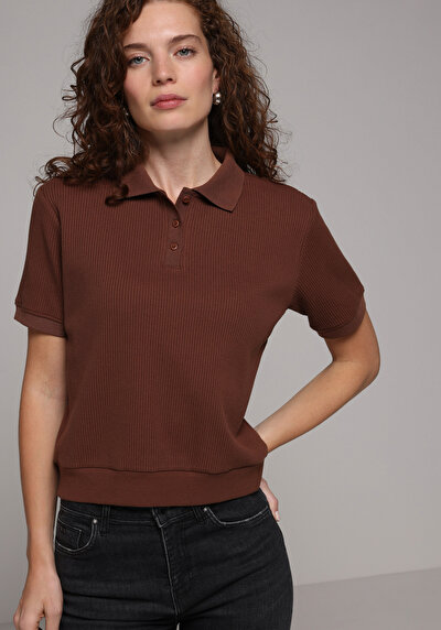 Image de Marron Regular Fit Droit Gaufré Femme