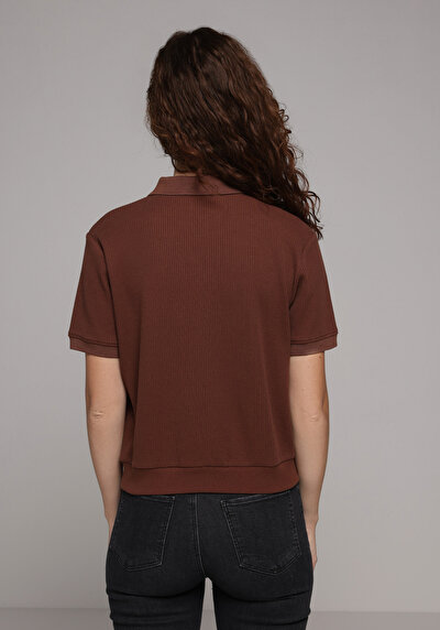 Image de Marron Regular Fit Droit Gaufré Femme