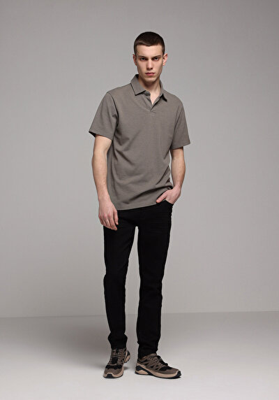 Image de T-shirt Polo À Manches Courtes Kaki Droit Regular Fit Homme