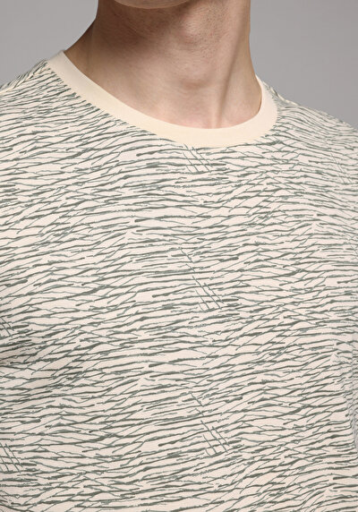 Image de T-shirt À Manches Courtes Beige Regular Fit Imprimé Homme