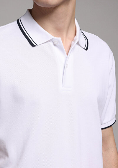 Image de T-shirt Polo À Manches Courtes Blanc Droit Regular Fit Homme