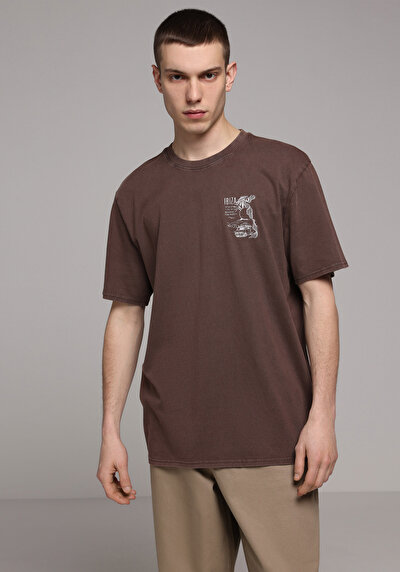 Image de T-shirt À Manches Courtes Marron Comfort Fit Droit Homme