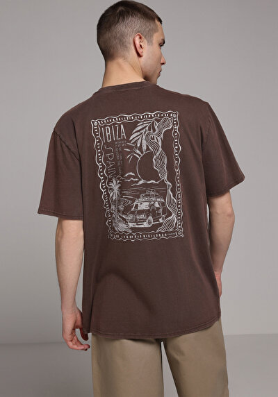 Image de T-shirt À Manches Courtes Marron Comfort Fit Droit Homme