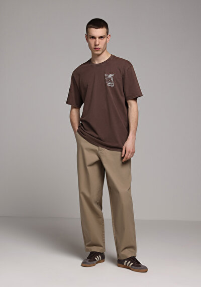 Image de T-shirt À Manches Courtes Marron Comfort Fit Droit Homme