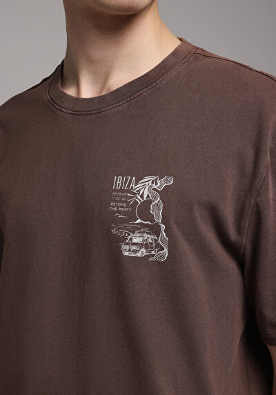 Image de T-shirt À Manches Courtes Marron Comfort Fit Droit Homme