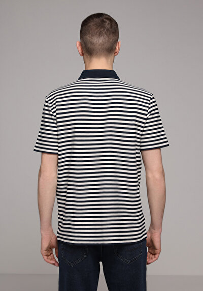 Image de T-shirt Polo À Manches Courtes Marine Rayé Regular Fit Homme
