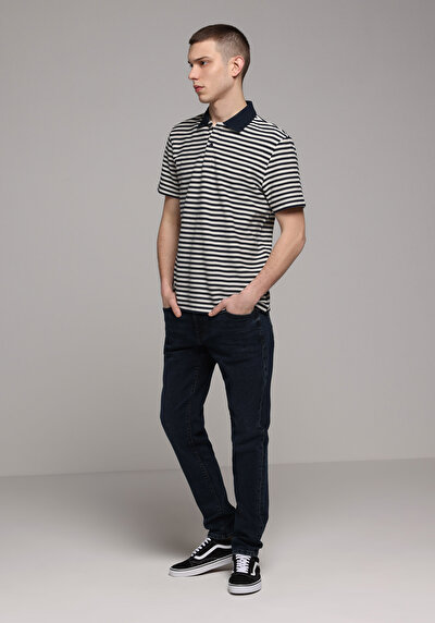 Image de T-shirt Polo À Manches Courtes Marine Rayé Regular Fit Homme