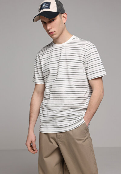 Image de T-shirt À Manches Courtes Vert Regular Fit Rayé Homme