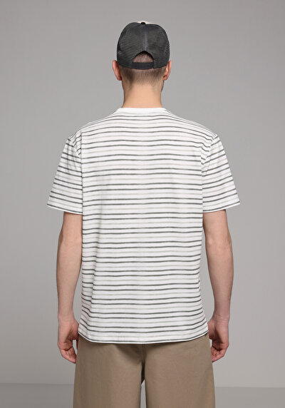 Image de T-shirt À Manches Courtes Vert Regular Fit Rayé Homme