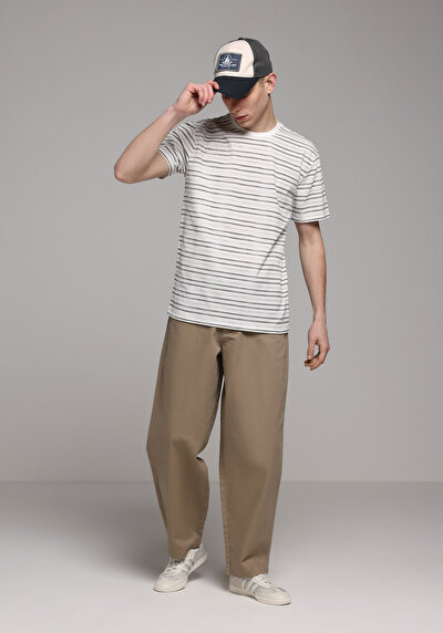 Image de T-shirt À Manches Courtes Vert Regular Fit Rayé Homme