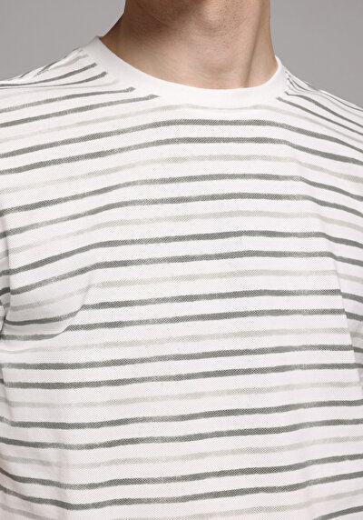 Image de T-shirt À Manches Courtes Vert Regular Fit Rayé Homme