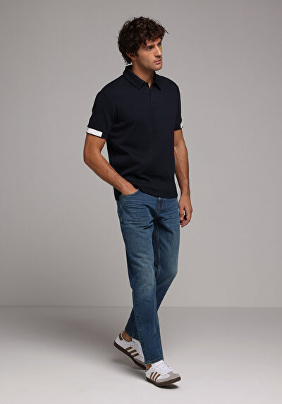 Image de T-shirt Polo À Manches Courtes Marine Droit Regular Fit Homme