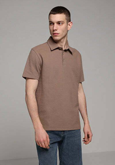 Image de T-shirt Polo À Manches Courtes Marron Droit Regular Fit Homme