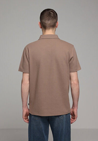 Image de T-shirt Polo À Manches Courtes Marron Droit Regular Fit Homme