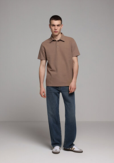 Image de T-shirt Polo À Manches Courtes Marron Droit Regular Fit Homme