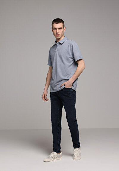 Image de T-shirt Polo À Manches Courtes Bleu Droit Regular Fit Homme