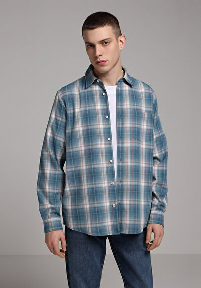 Image de Chemise À Manches Longues Vert Regular Fit Plaid Sergé Homme