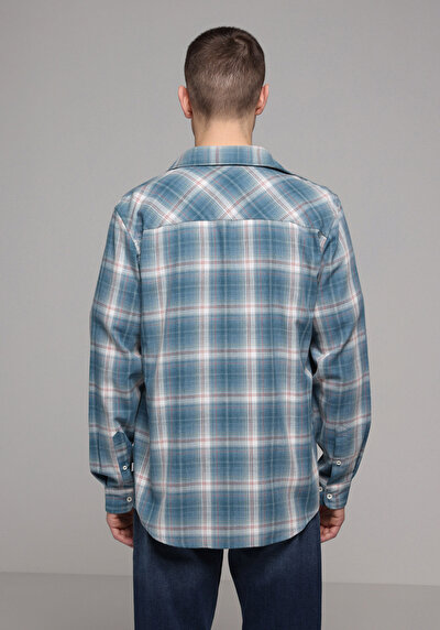 Image de Chemise À Manches Longues Vert Regular Fit Plaid Sergé Homme