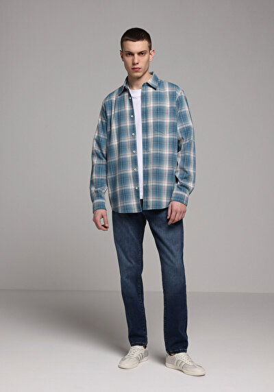 Image de Chemise À Manches Longues Vert Regular Fit Plaid Sergé Homme