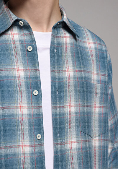 Image de Chemise À Manches Longues Vert Regular Fit Plaid Sergé Homme