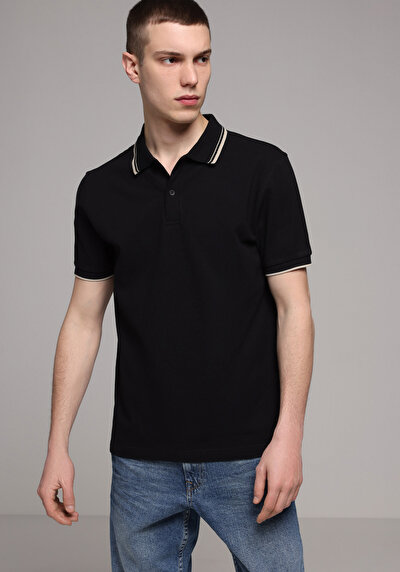 Image de T-shirt Polo À Manches Courtes Noir Droit Regular Fit Homme