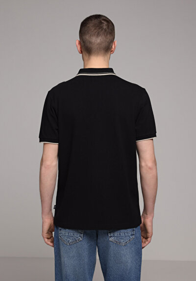Image de T-shirt Polo À Manches Courtes Noir Droit Regular Fit Homme