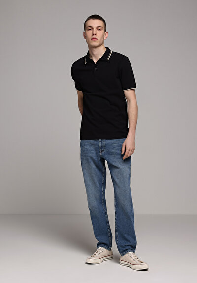 Image de T-shirt Polo À Manches Courtes Noir Droit Regular Fit Homme