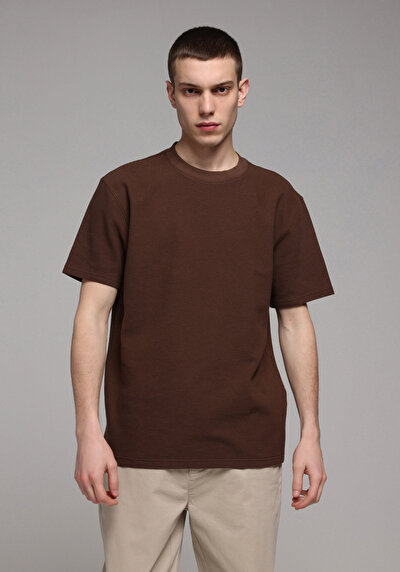 Image de T-shirt À Manches Courtes Marron Comfort Fit Droit Homme