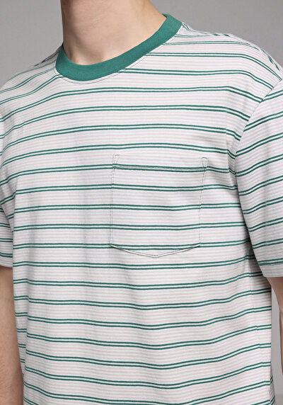 Image de T-shirt À Manches Courtes Vert Comfort Fit Rayé Homme