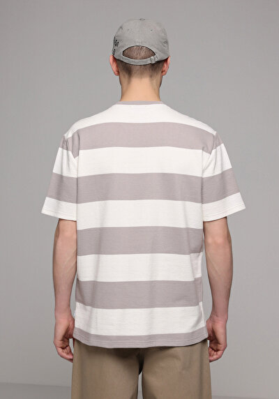 Image de T-shirt À Manches Courtes Blanc Comfort Fit Rayé Homme